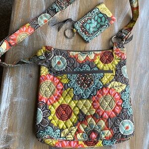 2 VERA BRADLEY Purse Bags ~ Floral Tote + Small Matching ID Card Holder